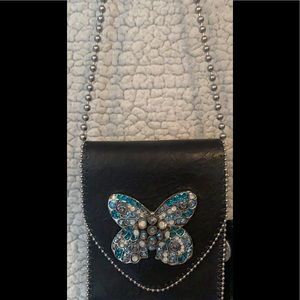 black genuine leather purse beautiful crystals